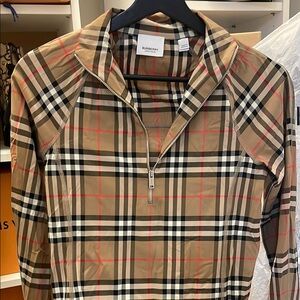 Burberry Beige Plaid Zip-Up Top